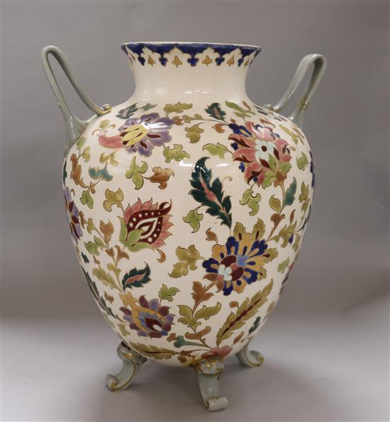 A Zsolnay-style two handled vase height 35cm